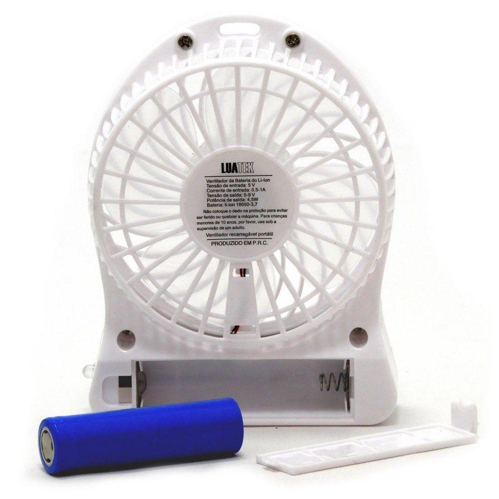 Mini Ventilador Portátil Bateria Recarregável Dobravel 3 Velocidades Branco - 2