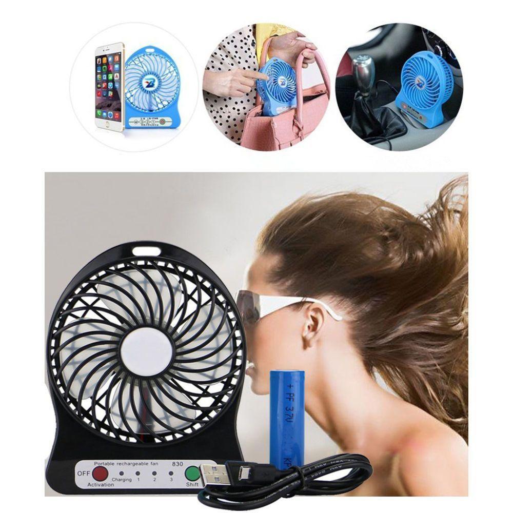 Mini Ventilador Portátil Bateria Recarregável 3 Velocidades C/ Baterria - Preto - 2