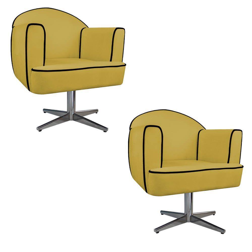 02 Poltronas Athena Base Giratória Metal Suede - 1