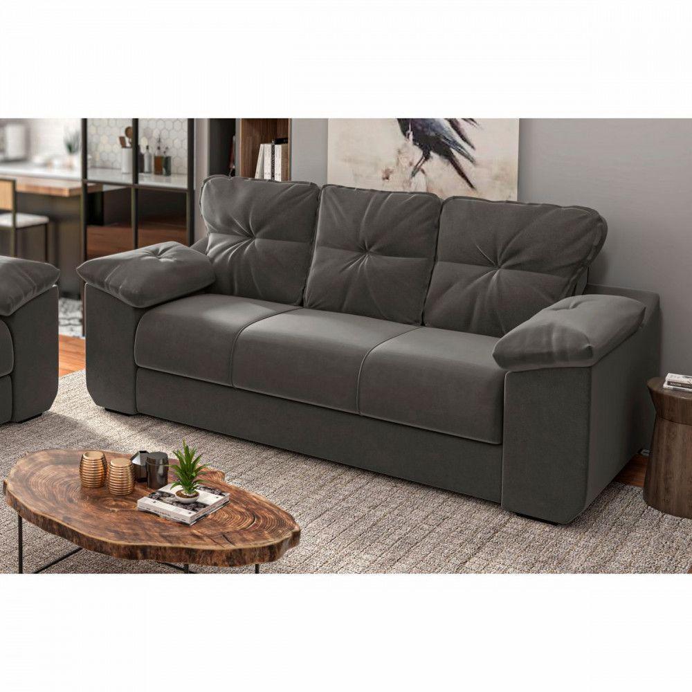 Conjunto Sofá 2 E 3 Lugares 1025 Veludo Cinza Mamflex Cinza - 2