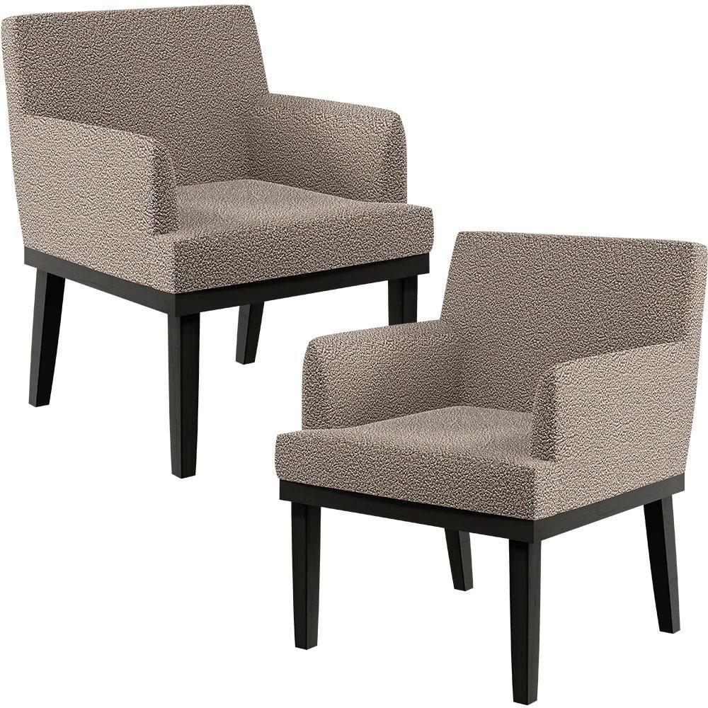 Kit 02 Poltronas Base Preto Beatriz W01 Bouclê Bege - 1