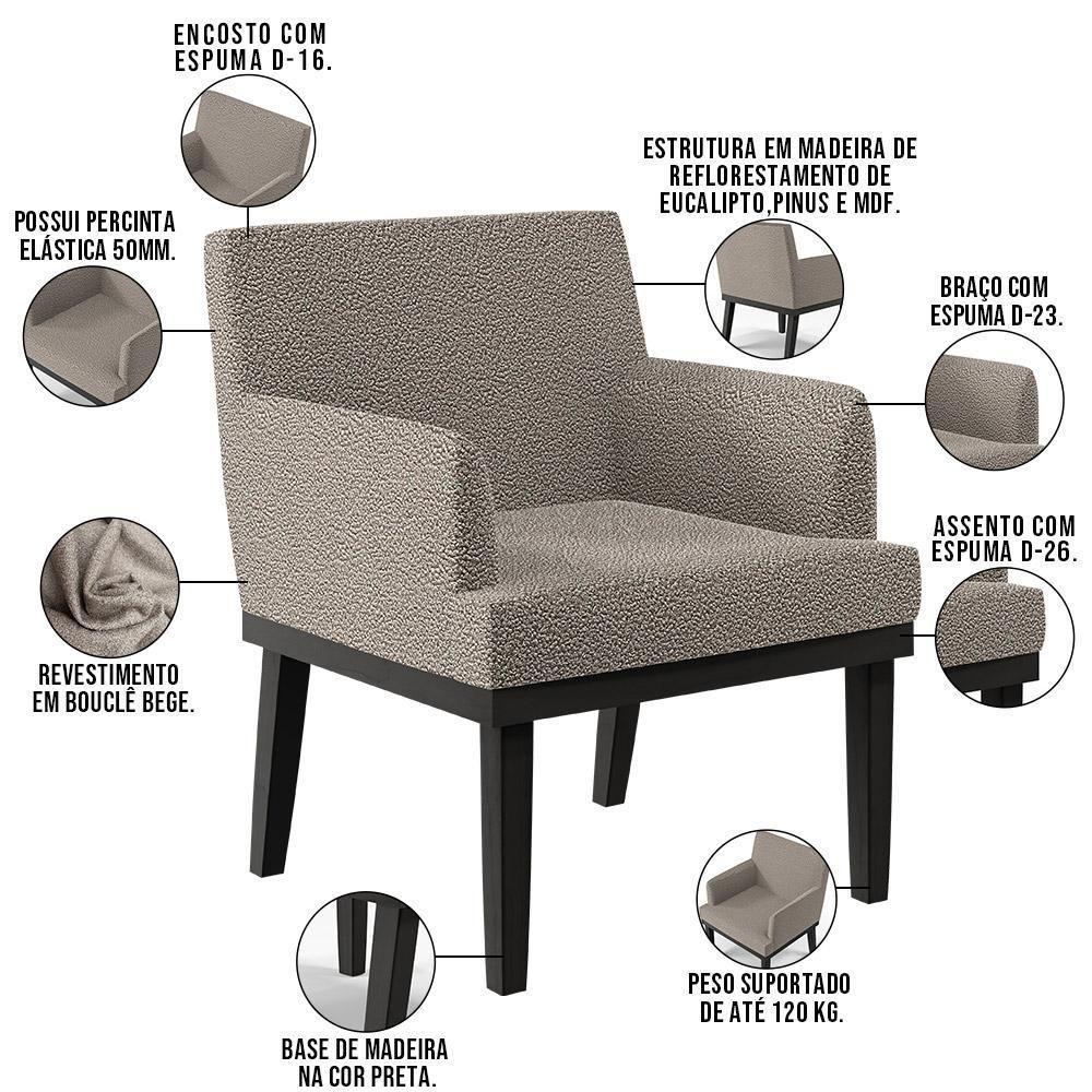 Kit 02 Poltronas Base Preto Beatriz W01 Bouclê Bege - 8