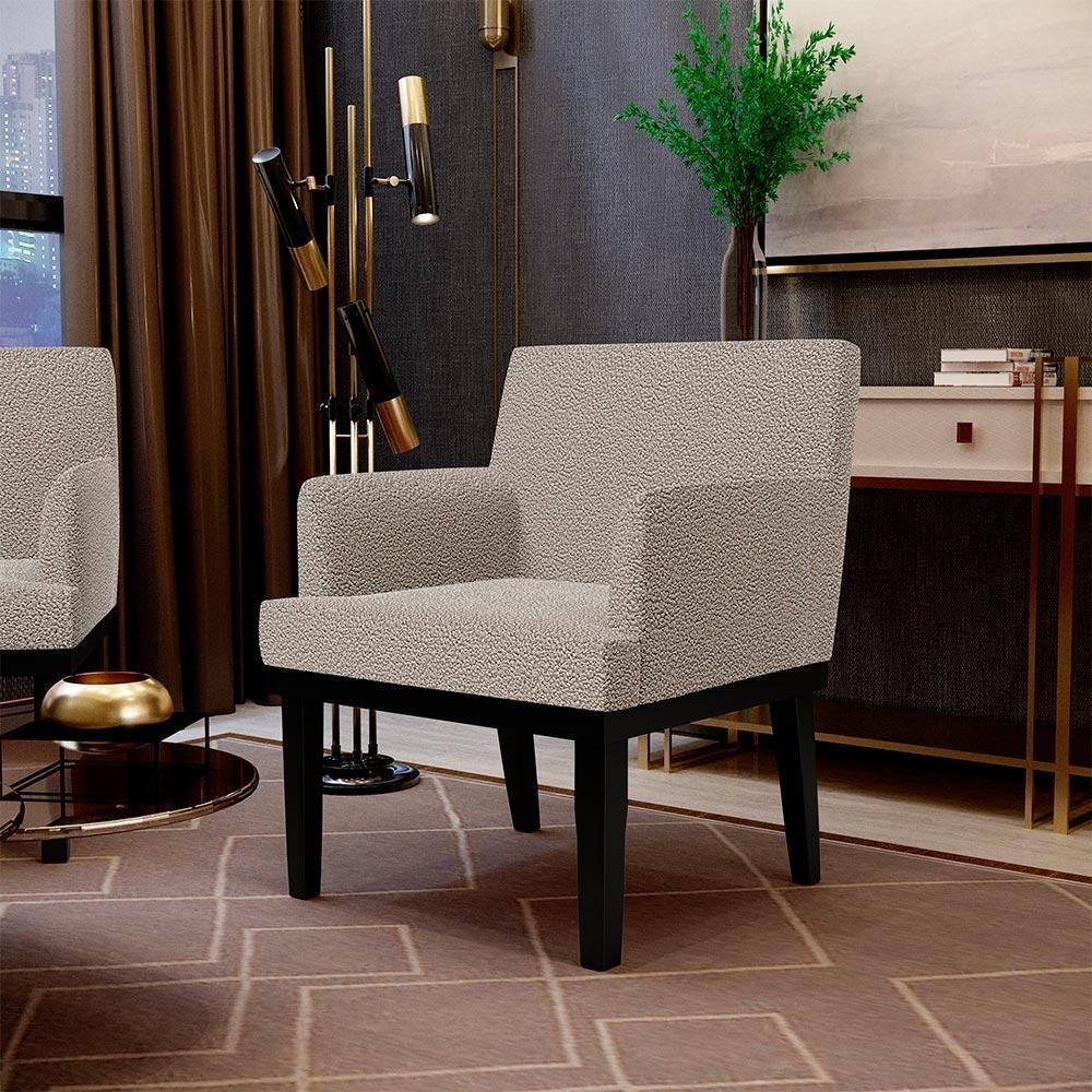 Kit 02 Poltronas Base Preto Beatriz W01 Bouclê Bege - 10