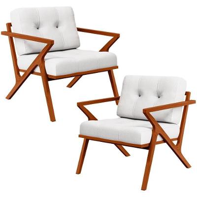 Kit 2 Poltronas Decorativas Laís B04 Com Cintas De Corano Suede Branco Lyam Decor