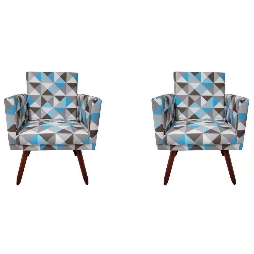 Kit 2 Poltronas Decorativas Nina Sala De Estar Triangulo Azul - 1