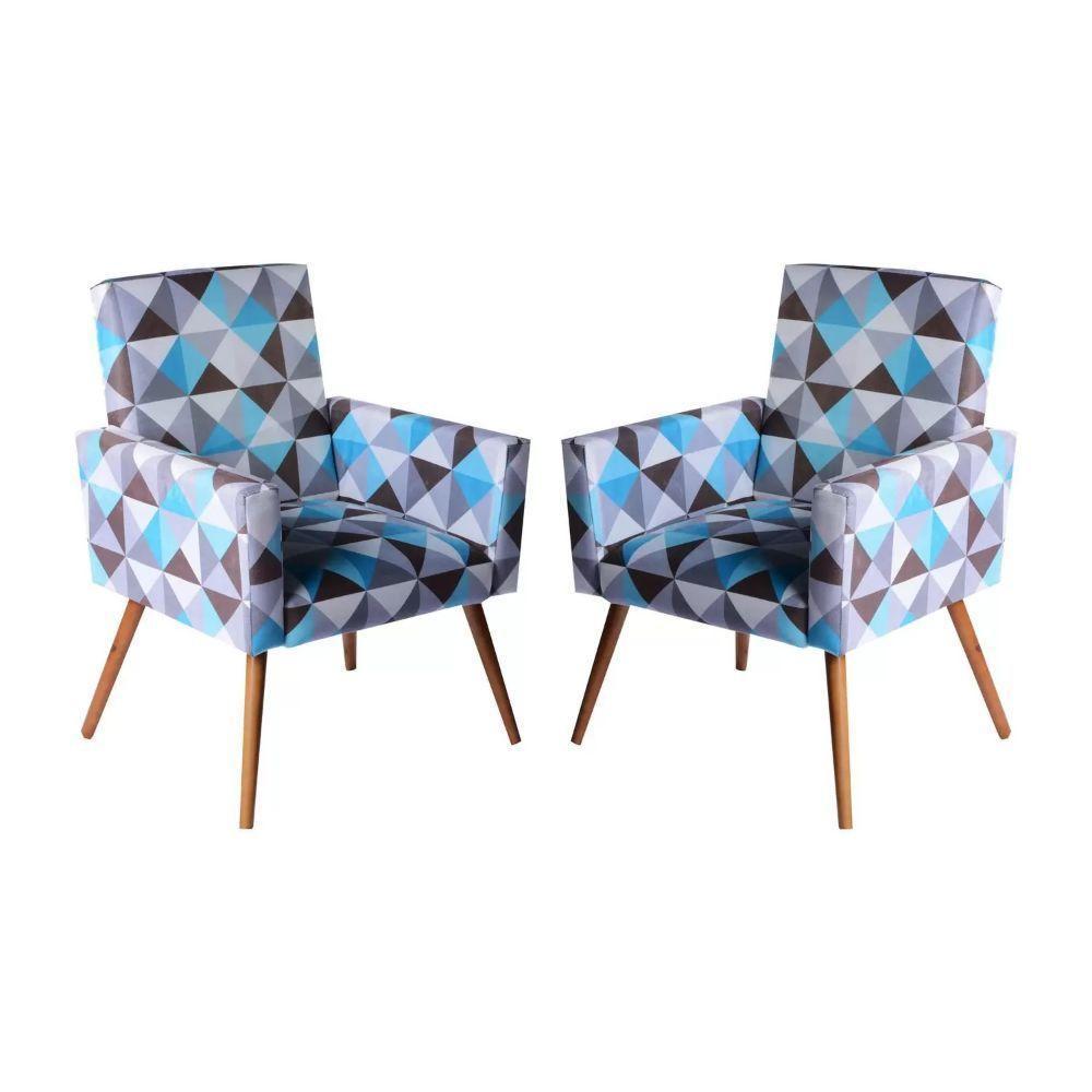 Kit 2 Poltronas Decorativas Nina Sala De Estar Triangulo Azul - 3