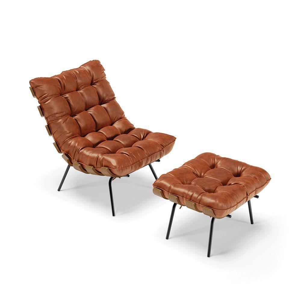 Kit 01 Poltrona E 01 Puff Costela Corano Nozes - 1