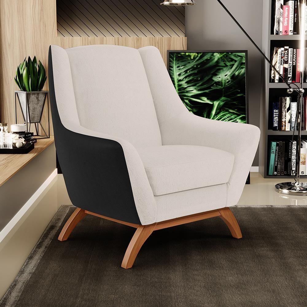 Kit 02 Poltronas Corano Preto C-05 Linho Cru C-443 - 8