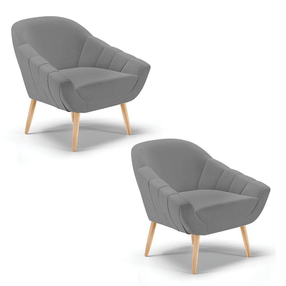 Kit 02 Poltronas Giovana Linho Grafite A26 Natural - 1