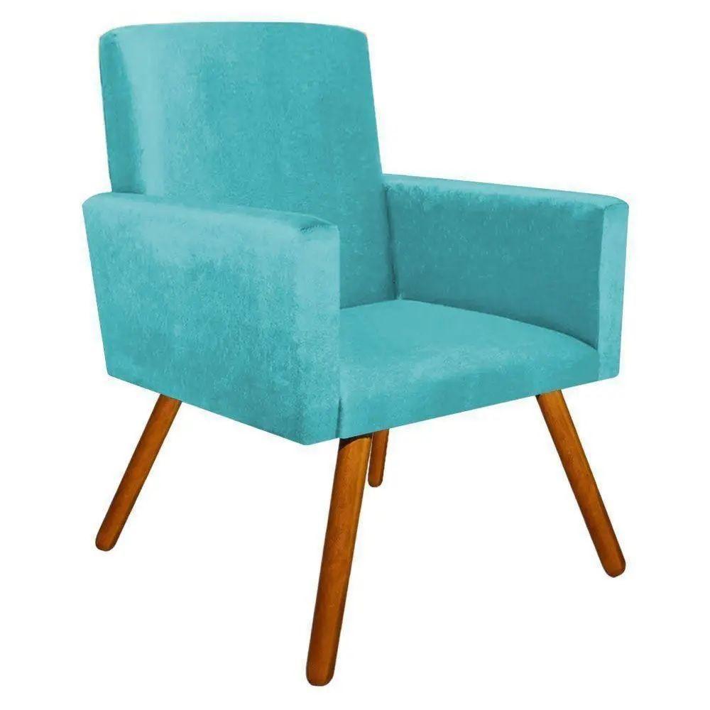 Kit 2 Poltronas Nina Sala De Estar Luxo Suede Azul Turquesa - 4