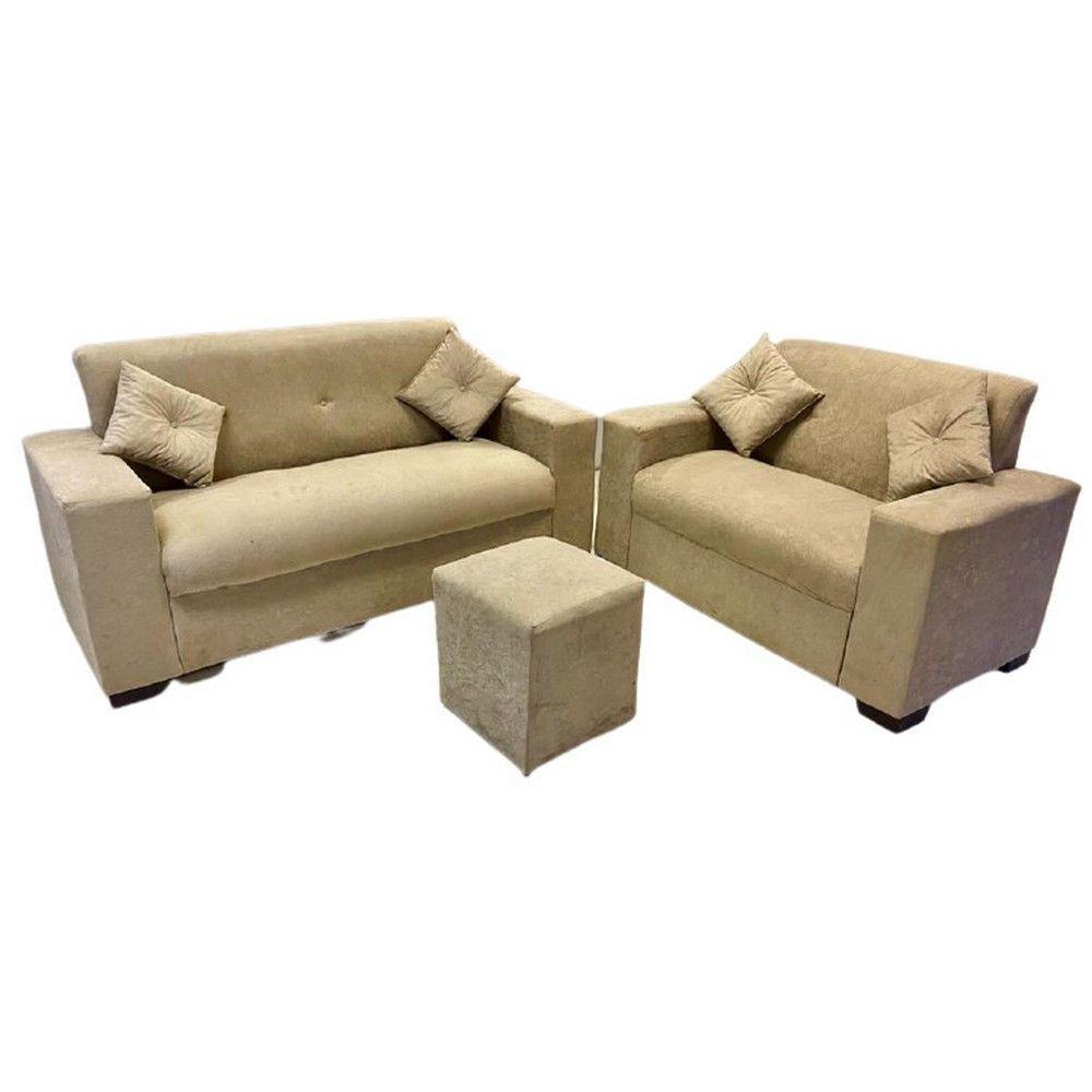 Kit Estofado Roma 3 E 2 Lugares Puff E Almofadas Capuccino - 1