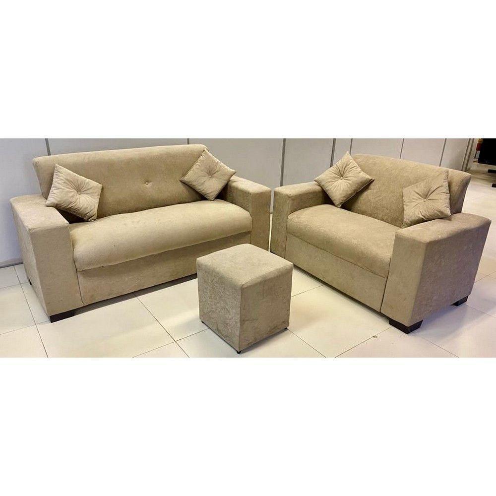 Kit Estofado Roma 3 E 2 Lugares Puff E Almofadas Capuccino - 2