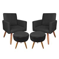 Kit 2 Poltronas/2 Puffs Redonda Veludo Preto - 1