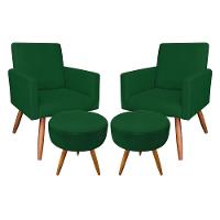 Kit 2 Poltronas/2 Puffs Redonda Veludo Verde - 1
