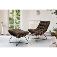 Kit Poltrona Costela Com Puff Pés Cruzados Dourado Suede Marrom - 3