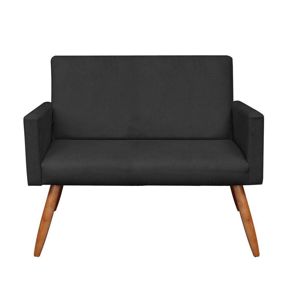 Kit 2 Poltronas/Namoradeira Veludo Preto Pés Palito Castanho - 8