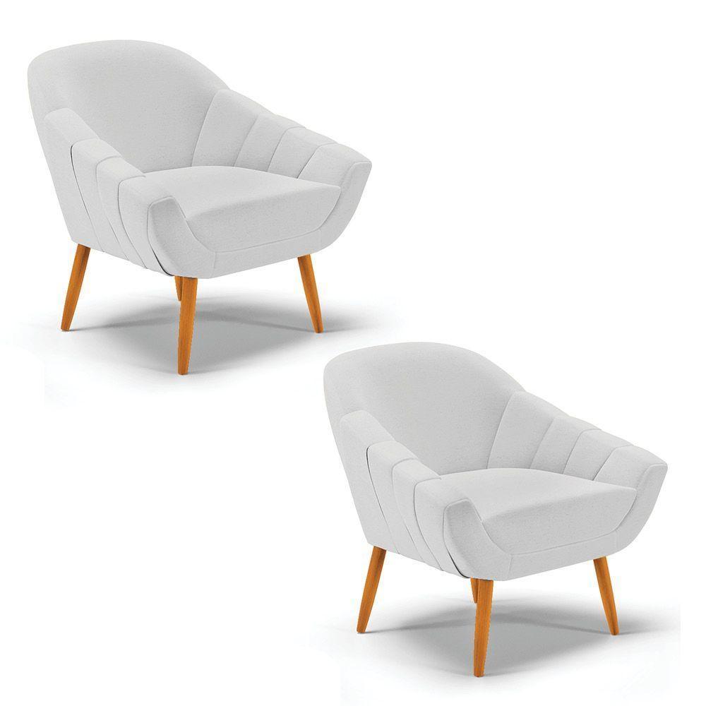 Kit 02 Poltronas Giovana Linho Cinza A05 Castanho - 1