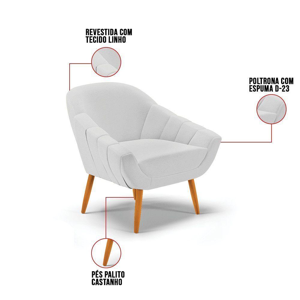 Kit 02 Poltronas Giovana Linho Cinza A05 Castanho - 3