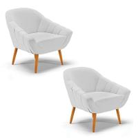 Kit 02 Poltronas Giovana Linho Cinza A05 Castanho - 1