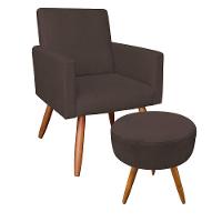 Kit Poltrona/Puff Redonda Veludo Marrom Pés Palito Castanho - 1