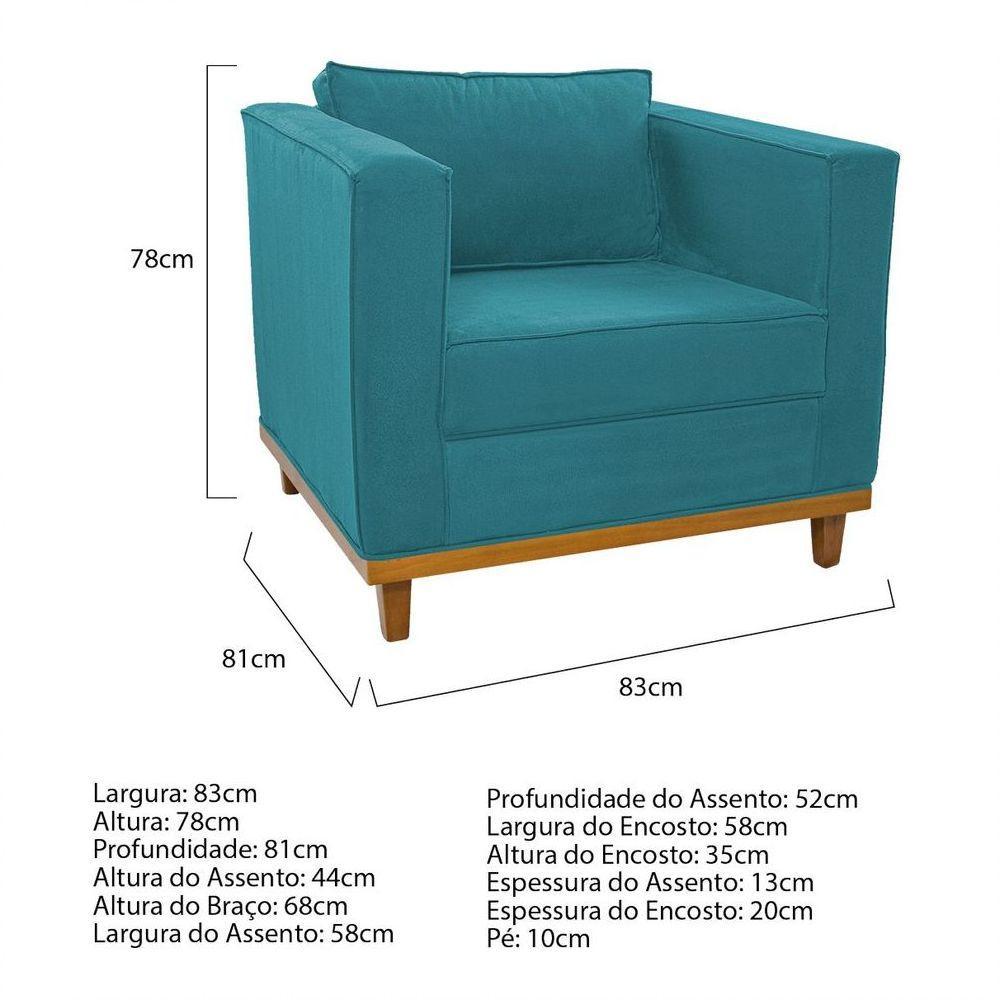 Kit Sofá 2 Lugares Poltrona Europa Suede Azul Turquesa - 4