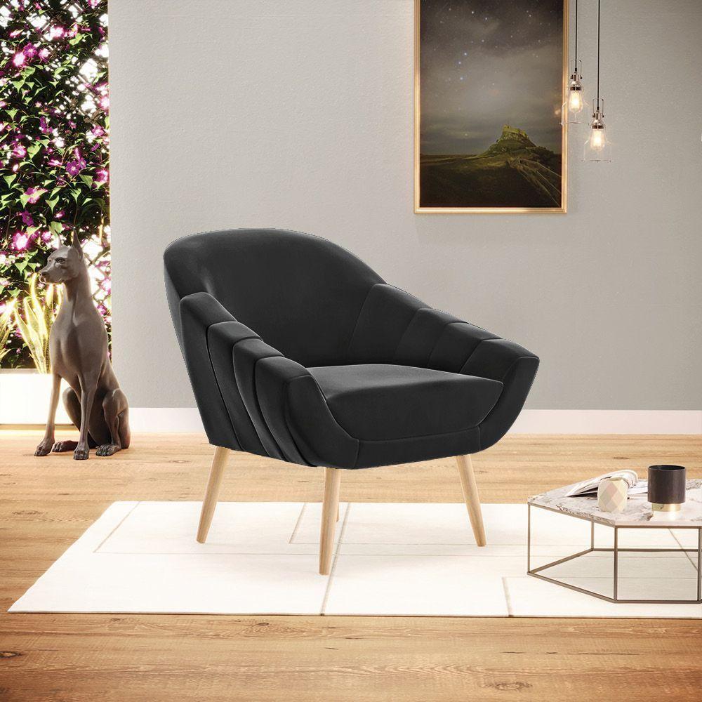 Kit 02 Poltronas Giovana Suede Natural Preto - 8