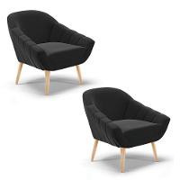 Kit 02 Poltronas Giovana Suede Natural Preto - 1