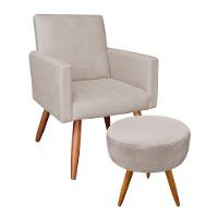 Kit Poltrona E Puff Redonda Veludo Pés Palito Castanho Bege - 1