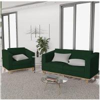 Kit Sofá 2 Lugares Poltrona Europa Suede Verde - 6