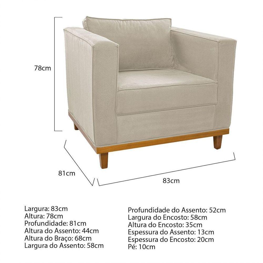 Kit Sofá 2 Lugares Poltrona Europa Suede Bege - 4