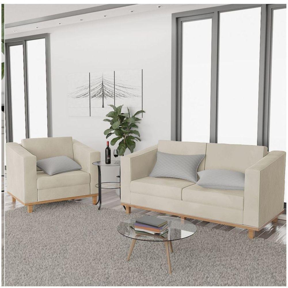 Kit Sofá 2 Lugares Poltrona Europa Suede Bege - 6