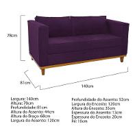 Kit Sofá 2 Lugares 2 Poltronas Europa Suede Roxo