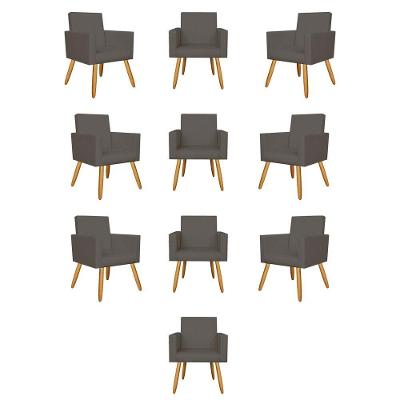 Kit 10 Poltronas Escritório Courino Cinza