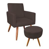 Kit Poltrona/Puff Redonda Veludo Pés Palito Castanho Marrom - 1