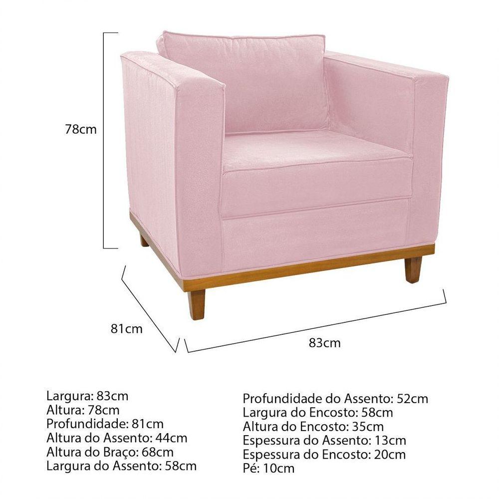 Kit Sofá 2 Lugares Poltrona Europa Suede Rosa Bebê - 4