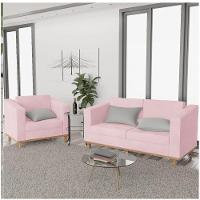 Kit Sofá 2 Lugares Poltrona Europa Suede Rosa Bebê - 6