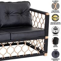 2 Poltronas Estofada Preta + Mesa Centro Corda Náutica - 4