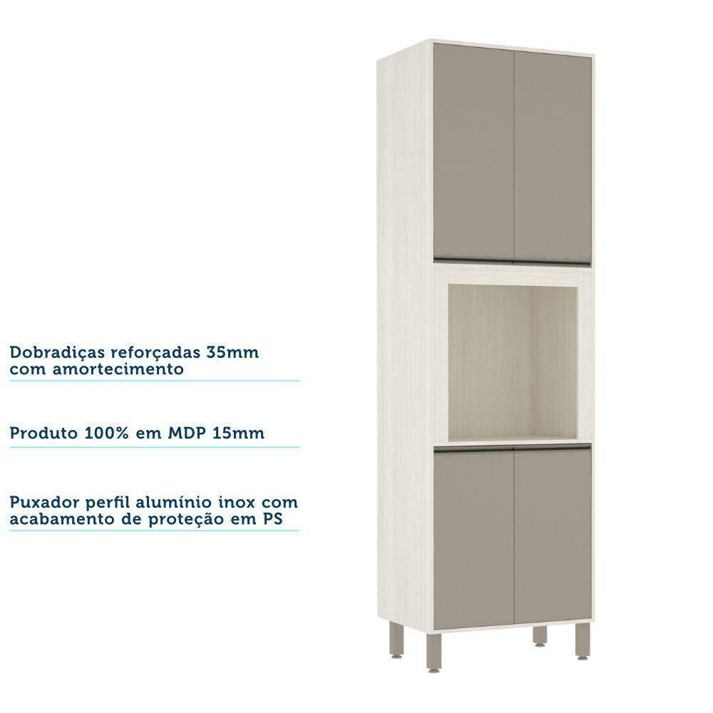 Paneleiro 70 Cm Nicho Microondas 4 Portas Linea Luciane Pátina Ff-mocca Laca - 5