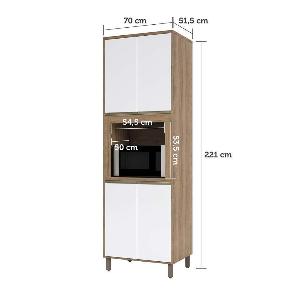 Paneleiro 70cm Nicho Para Microondas 4 Portas 2 Prateleiras - 3