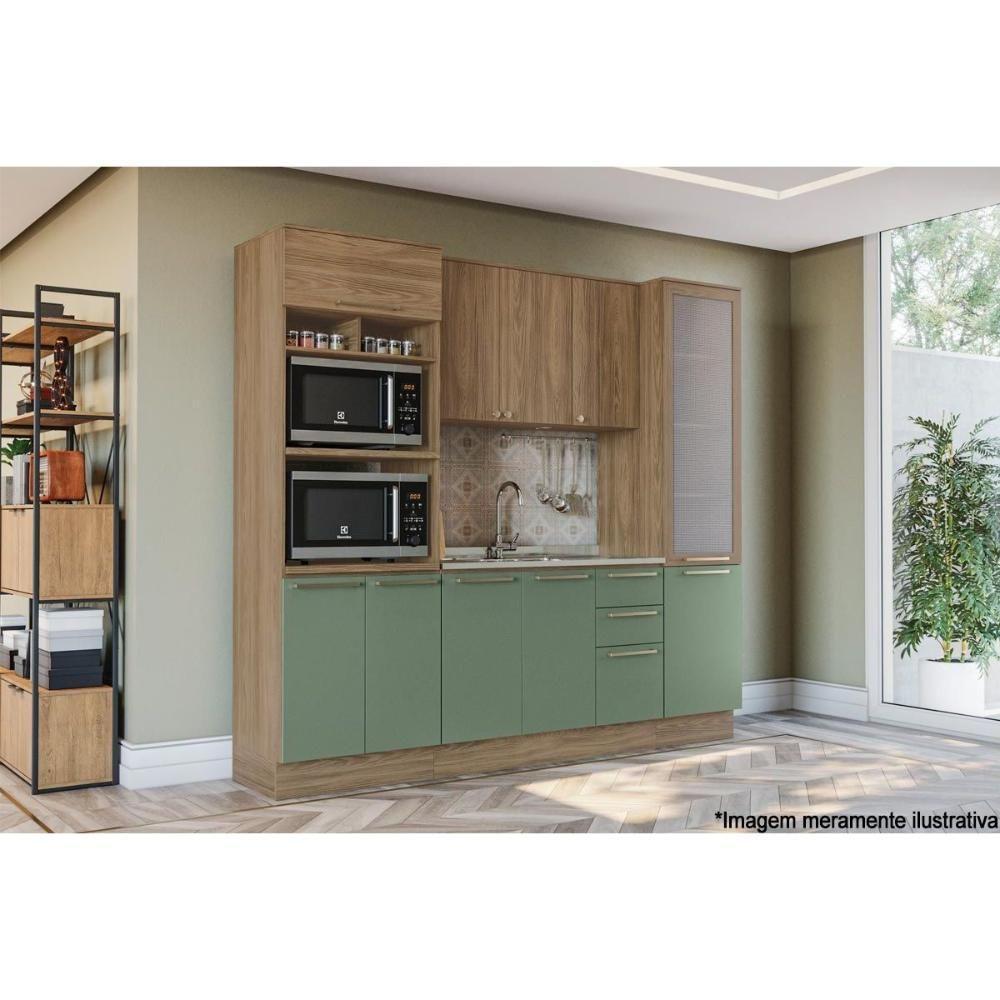 Paneleiro de Cozinha Botanic M627 c/ 3 Portas 70cm Nogueira/Verde Oliva - Kappesberg - 3