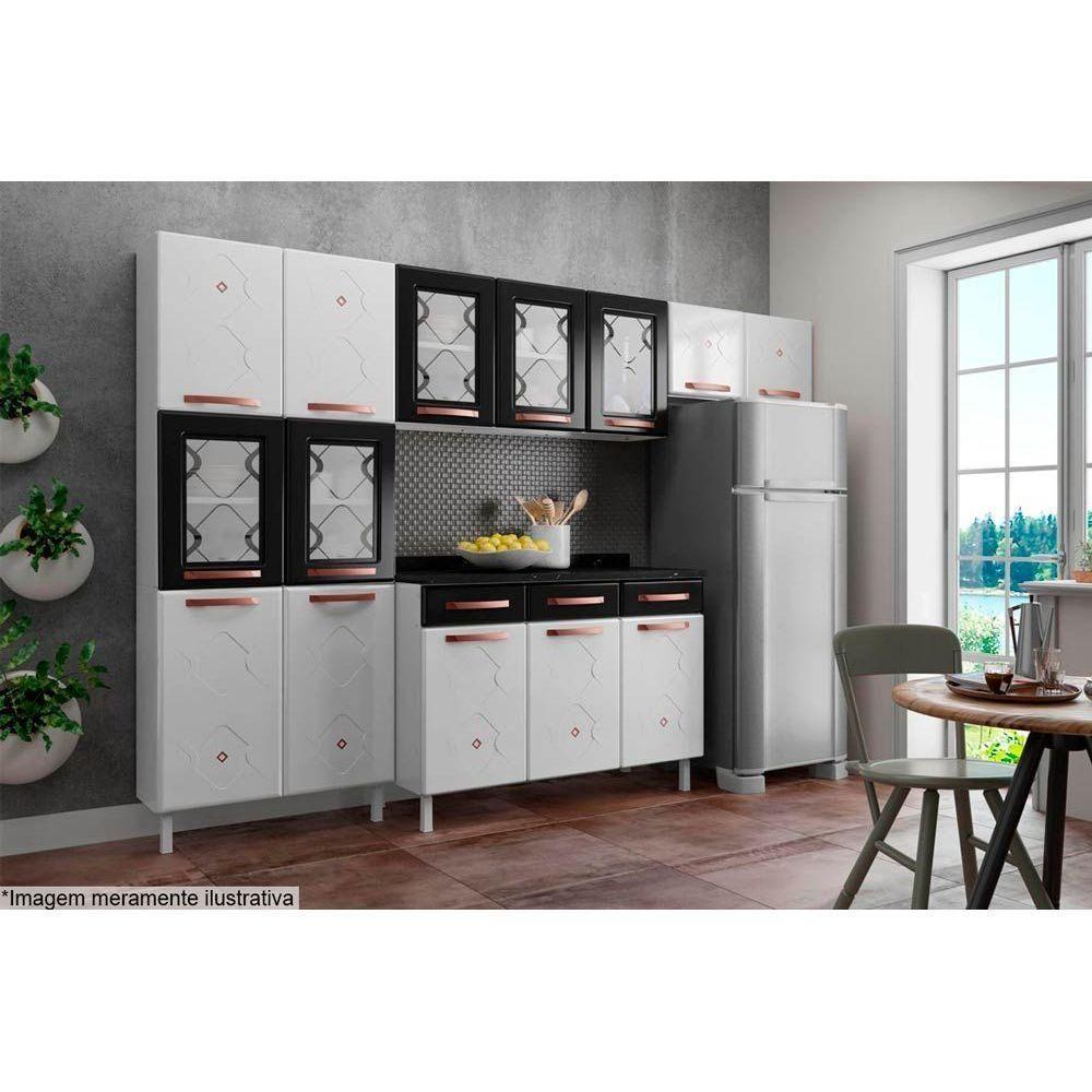 Paneleiro de Cozinha Mirage New c/ 6 Portas (2 c/Vidro) 80cm Branco/Preto - Telasul - 3