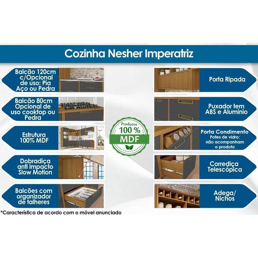 Paneleiro de Cozinha Imperatriz c/ 2 Portas e 3 Gavetas (1 Forno) 70cm Freijo/Off White - Nesher - 3