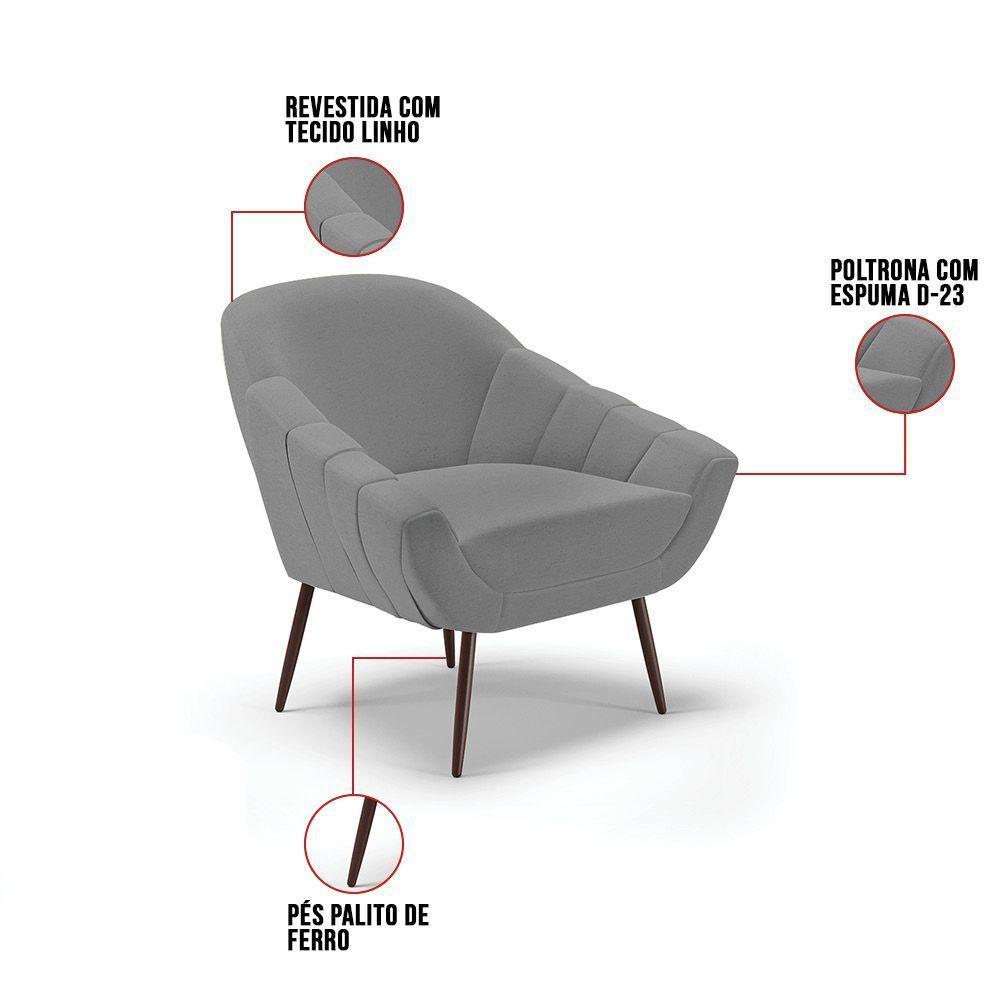 Kit 02 Poltronas Linho Grafite A26 Pés Palito Ferro - 3