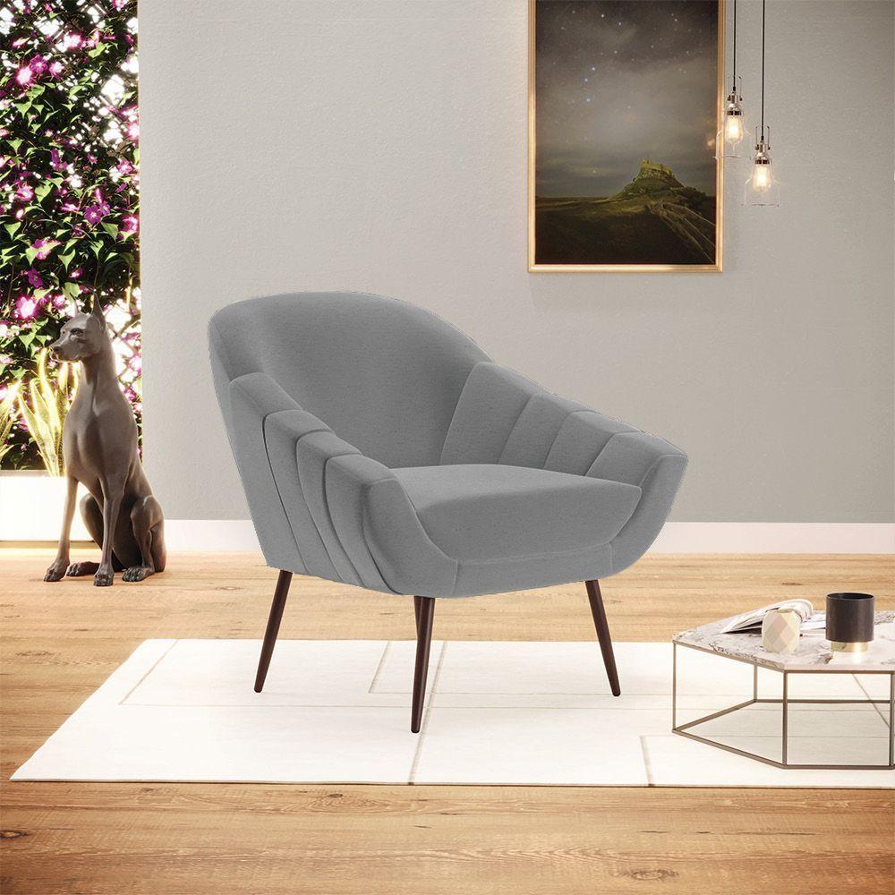 Kit 02 Poltronas Linho Grafite A26 Pés Palito Ferro - 8