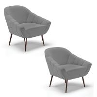 Kit 02 Poltronas Linho Grafite A26 Pés Palito Ferro - 1