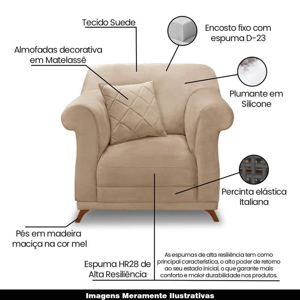 Kit 2 Poltronas Decorativas C/2 Almofadas Suede Bege - 7