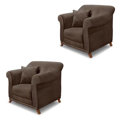 Kit 2 Poltronas Decorativas C/2 Almofadas Veludo Marrom