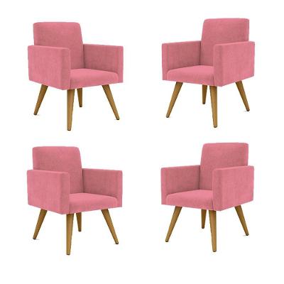Kit 4 Cadeiras Recepção Poltrona Escritório rosa
