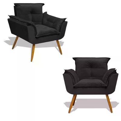 Kit 2 Poltronas Decorativas Opala Madeira Eucalipto Preto Divini