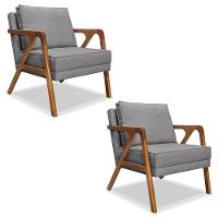 Kit 2 Poltronas Decorativas De Luxo Frida Linho Cinza - 1